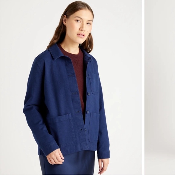 Quince Women's Organic Stretch Chore Jacket in Navy Blue Shacket Twill Medium - Picture 2 of 8
